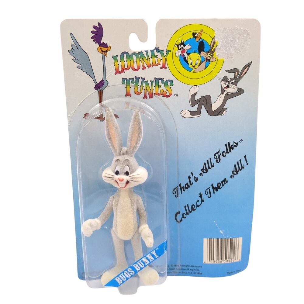 Vintage Looney Tunes Bugs Bunny Flocked Action Figure Lucky Bell 1988 Warner New